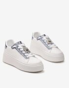  Adidași Alb-Albastru cu Ornament Metalic cu Zirconii la Șireturi Awenttes