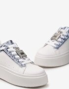  Adidași Alb-Albastru cu Ornament Metalic cu Zirconii la Șireturi Awenttes