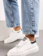  Adidași Alb-Argintii cu Decorație Detașabilă pe Șireturi și cu Zirconii pe Limbă Vanello