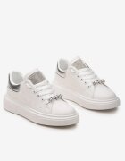  Adidași Alb-Argintii cu Decorație Detașabilă pe Șireturi și cu Zirconii pe Limbă Vanello
