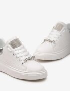  Adidași Alb-Argintii cu Decorație Detașabilă pe Șireturi și cu Zirconii pe Limbă Vanello
