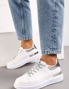  Adidași Alb-Argintii cu Platformă cu Inserție Metalică și Șireturi cu Sclipici Wuriana