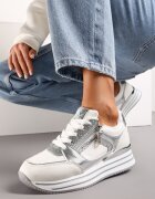  Adidași Alb-Argintii cu Platformă Decorați cu Sclipici și Fermoar Heliaza