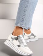  Adidași Alb-Argintii cu Platformă Decorați cu Sclipici și Fermoar Heliaza