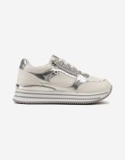  Adidași Alb-Argintii cu Platformă Decorați cu Sclipici și Fermoar Heliaza