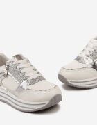  Adidași Alb-Argintii cu Platformă Decorați cu Sclipici și Fermoar Heliaza