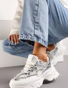  Adidași Alb-Argintii pe Talpă Groasă cu Curea cu Zirconii Novallie