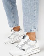  Adidași Alb-Argintiu cu Talpă Groasă cu Inserții Strălucitoare și Șireturi Lirevasa