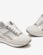  Adidași Alb-Argintiu cu Talpă Groasă cu Inserții Strălucitoare și Șireturi Lirevasa