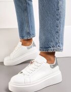  Adidași Alb-Argintiu cu Talpă Groasă cu Sclipici și Pandantiv Decorativ Tyrine