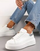  Adidași Alb-Argintiu cu Talpă Groasă cu Sclipici și Pandantiv Decorativ Tyrine