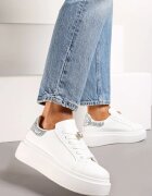  Adidași Alb-Argintiu cu Talpă Groasă cu Sclipici și Pandantiv Decorativ Tyrine