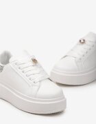  Adidași Alb-Argintiu cu Talpă Groasă cu Sclipici și Pandantiv Decorativ Tyrine