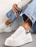  Adidași Alb-Argintiu din Piele Ecologică cu Platformă cu Șireturi Telretia