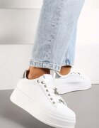  Adidași Alb-Argintiu pe Talpă Groasă Joase cu Pandantive Metalice Decorate cu Zirconii Nasulla