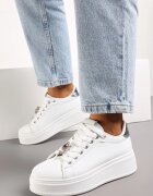  Adidași Alb-Argintiu pe Talpă Groasă Joase cu Pandantive Metalice Decorate cu Zirconii Nasulla