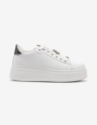  Adidași Alb-Argintiu pe Talpă Groasă Joase cu Pandantive Metalice Decorate cu Zirconii Nasulla