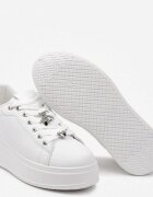  Adidași Alb-Argintiu pe Talpă Groasă Joase cu Pandantive Metalice Decorate cu Zirconii Nasulla