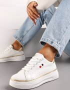  Adidași Alb-Aurii cu Platformă cu Șiret Clasic și Bordură Contrastantă Airuqa