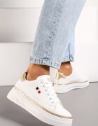  Adidași Alb-Aurii cu Platformă cu Șiret Clasic și Bordură Contrastantă Airuqa