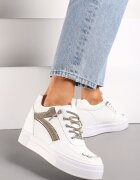  Adidași Alb-Aurii pe Pană Ascunsă Decorați cu Zirconii Maatisa