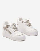  Adidași Alb-Aurii pe Pană Ascunsă Decorați cu Zirconii Maatisa