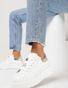  Adidași Alb-Auriu cu talpă groasă cu flori și zirconii Silvaema
