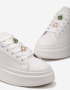  Adidași Alb-Auriu cu talpă groasă cu flori și zirconii Silvaema