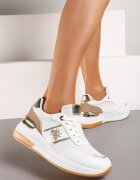  Adidași Alb-Auriu peste gleznă din Piele Ecologică pe platformă cu Șireturi și Ornament Metalic Galeira