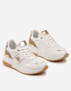 Adidași Alb-Auriu peste gleznă din Piele Ecologică pe platformă cu Șireturi și Ornament Metalic Galeira