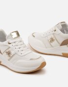  Adidași Alb-Auriu peste gleznă din Piele Ecologică pe platformă cu Șireturi și Ornament Metalic Galeira