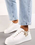  Adidași Alb-Bej cu platformă cu lanț decorativ și șireturi Raelffe