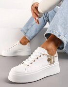  Adidași Alb-Bej cu platformă cu lanț decorativ și șireturi Raelffe