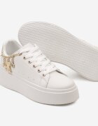  Adidași Alb-Bej cu platformă cu lanț decorativ și șireturi Raelffe