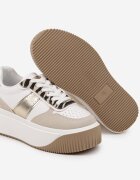  Adidași Alb-Bej cu Talpă Groasă cu Inserții Metalice și Motiv Zebră Fonelina