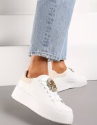  Adidași Alb-Bej pe Platformă cu Perforații și Piatră Decorativă Dilhela