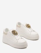  Adidași Alb-Bej pe Platformă cu Perforații și Piatră Decorativă Dilhela