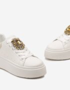  Adidași Alb-Bej pe Platformă cu Perforații și Piatră Decorativă Dilhela