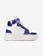  Adidași Alb-Bleumarin cu talpă groasă plată cu gleznă înaltă cu sclipici și inserții metalice Byreli
