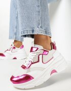  Adidași Alb-Fucsia cu Talpă Groasă cu Inserții Lăcuite Fryda