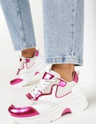  Adidași Alb-Fucsia cu Talpă Groasă cu Inserții Lăcuite Fryda