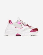 Adidași Alb-Fucsia cu Talpă Groasă cu Inserții Lăcuite Fryda