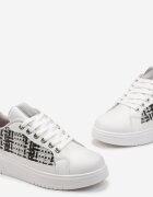  Adidași Alb-Gri cu Inserție din Tweed Ecafa