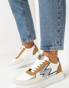  Adidași Alb-Maro cu șireturi pe talpă plată cu inserție metalică și brocată Mebassa