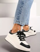  Adidași Alb-Negri Din Piele cu Platformă cu Șireturi Late Wicca