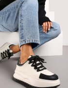  Adidași Alb-Negri Din Piele cu Platformă cu Șireturi Late Wicca