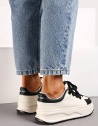  Adidași Alb-Negri Din Piele cu Platformă cu Șireturi Late Wicca
