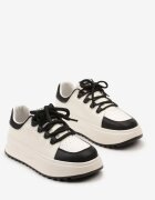  Adidași Alb-Negri Din Piele cu Platformă cu Șireturi Late Wicca