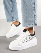  Adidași Alb-Negri pe Talpă Groasă cu Aplicații Decorative Marivelle