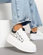  Adidași Alb-Negri pe Talpă Groasă cu Aplicații Decorative Marivelle